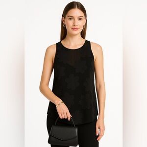 Wilfred Floral Appliqué Sleeveless Top in Black — Sheer Detail Sz M